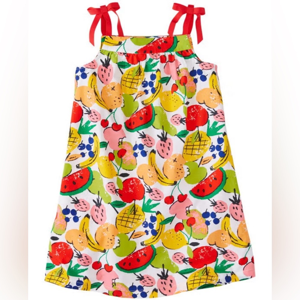 Hanna Andersson White Fruit Print Sundress with Red Tie Straps